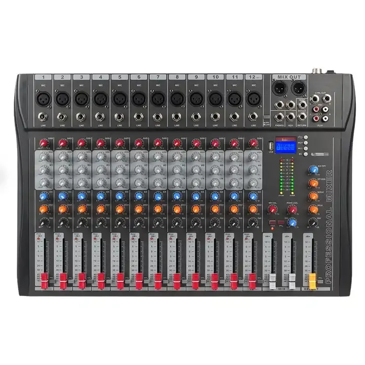 Hot Selling 12 Channel DJ mixer Console Audio Mixer Connect Power Amplifier Audio Sound Cards With USB Computer