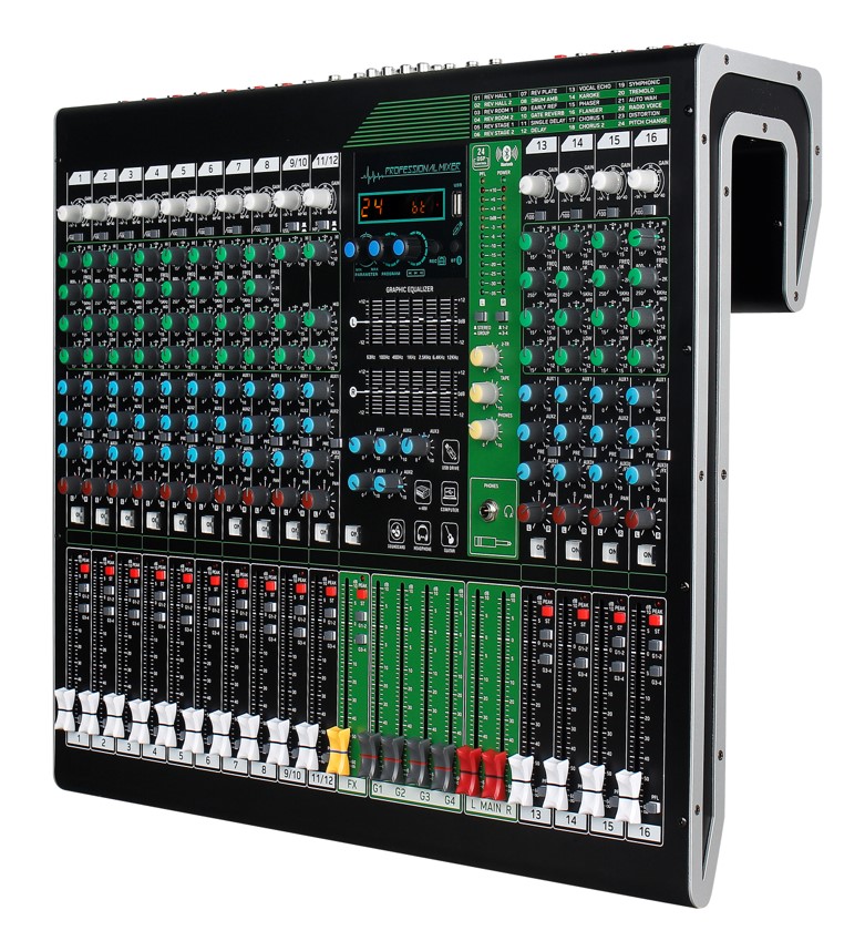 အရောင်းရဆုံး 16 Channel DJ Mixer Console Audio Mixer သည် USB Compute ဖြင့် Power Amplifier Audio Sound Card များကို ချိတ်ဆက်ပါ