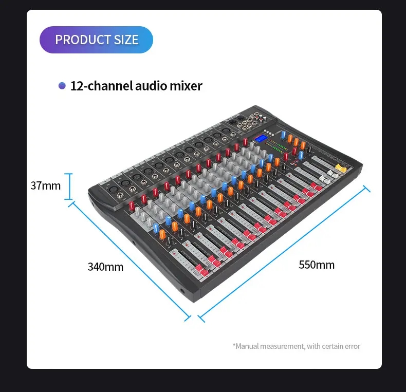 Hot Selling 12 Channel DJ mixer Console Audio Mixer Connect Power Amplifier Audio Sound Cards With USB Computer