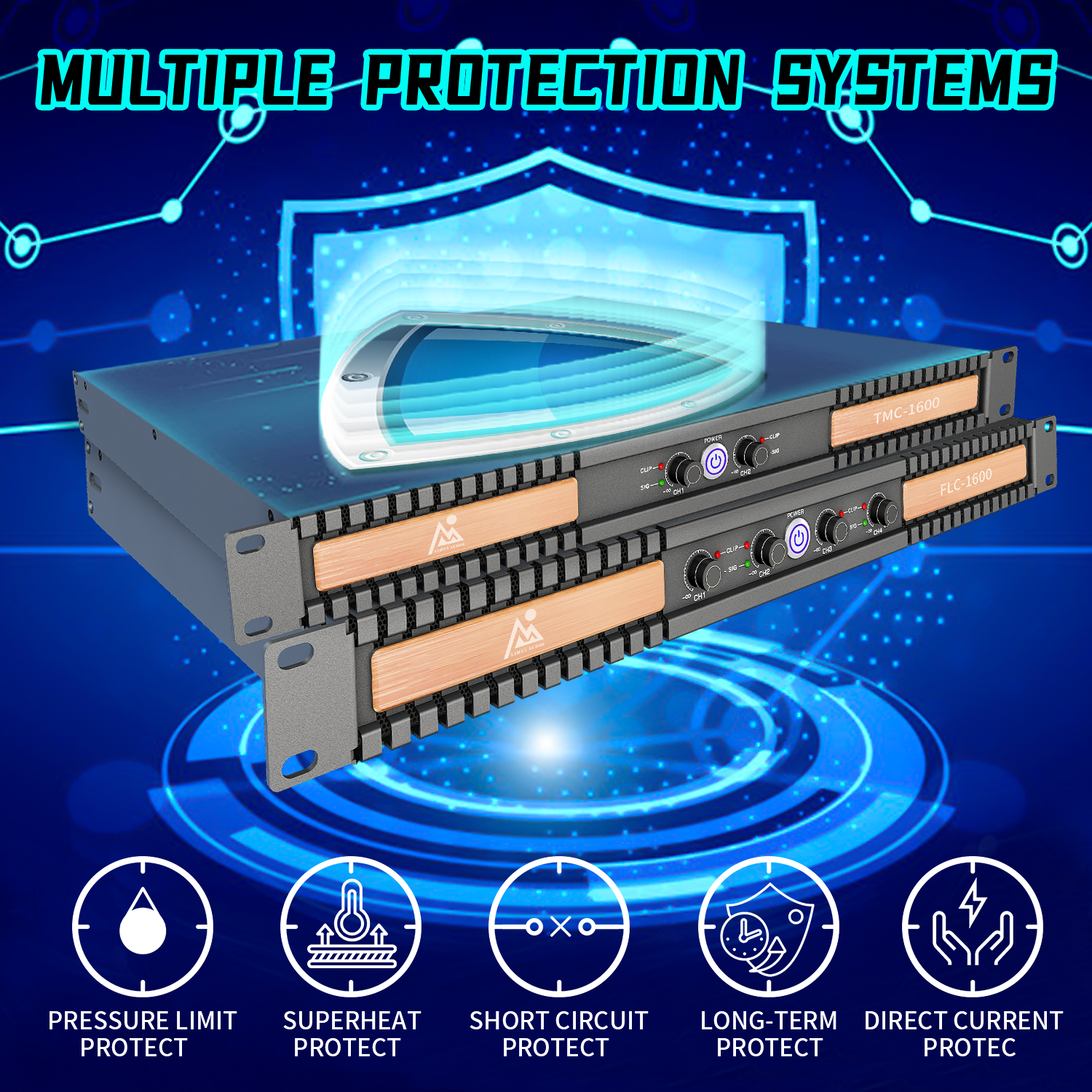 C-series Gold Panel Input Sensitivity 1v 1600watt 4channel 1U Pro Power Audio Amplifier for Party Stage KTV