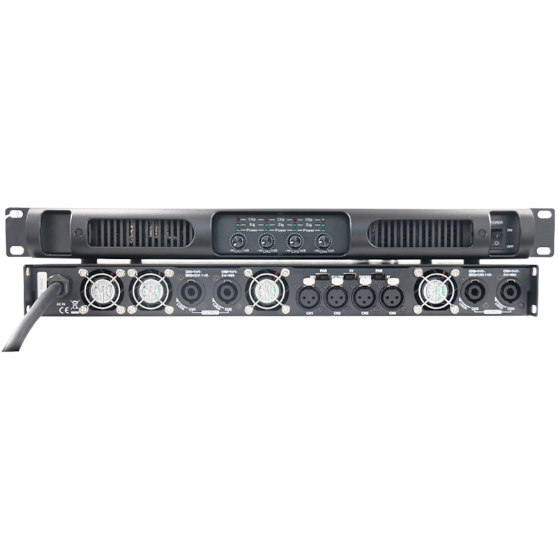 Amplifier Suara Pro Desktop Stereo 81-90dB 4 Saluran Kelas D 1200W Amplifier Daya Audio Profesional Lebih Kuat