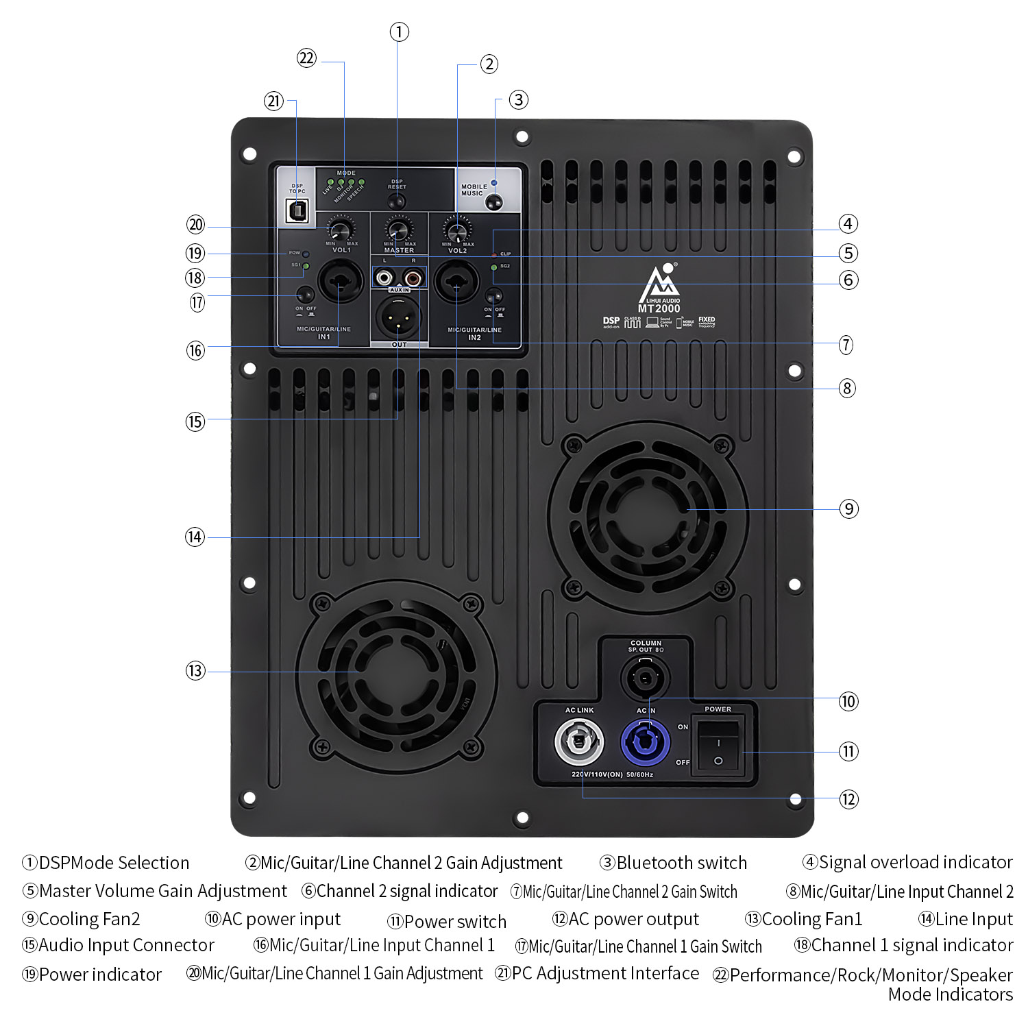  MT2000 1400w 8 ohm Class D Amplifiers Plate Pro Dsp AMP Plate Audio Power Amplifier Modules For Active Speaker